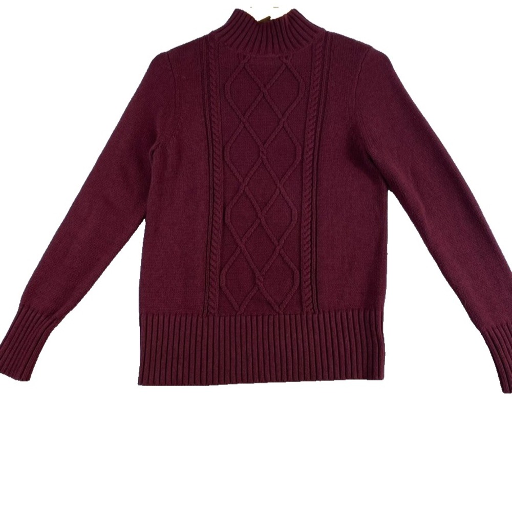 J.Crew Knit Sweater Women Sz S Brick Red Cables Turtleneck 100% Cotton‎